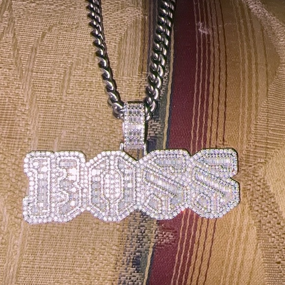 Silver Moissanite 'BOSS' Pendant Necklace
